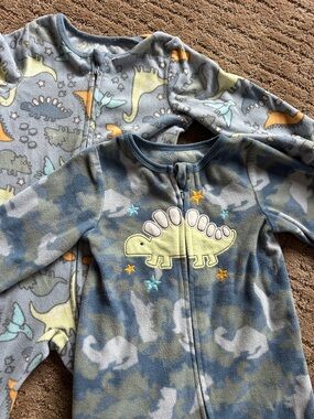 Kids Headquarters Blue and Gray Dino Fleece Footed One-Piece